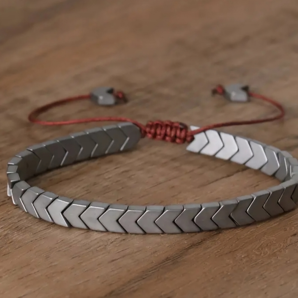 Hematite Arrow Bracelet, adjustable, silver color